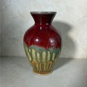 Vintage Signed PAUL RAY Studio Pottery Oxblood Drip Glaze Vase 5.25"